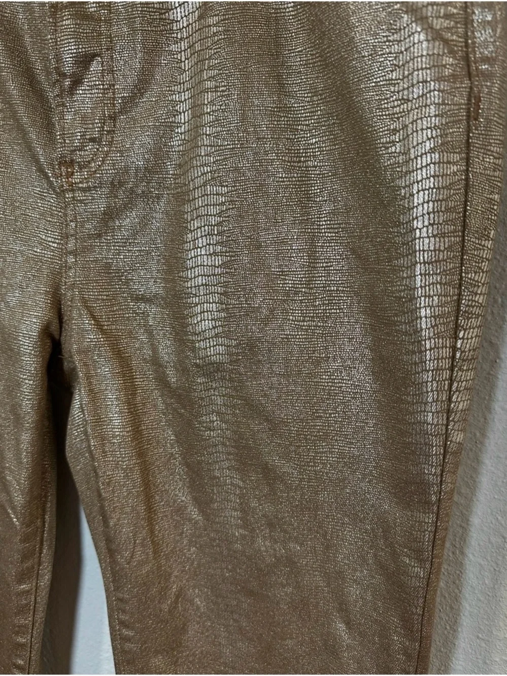 Chico's Metallic Bronze Croc-Print Faux Leather pants‎ size 8R